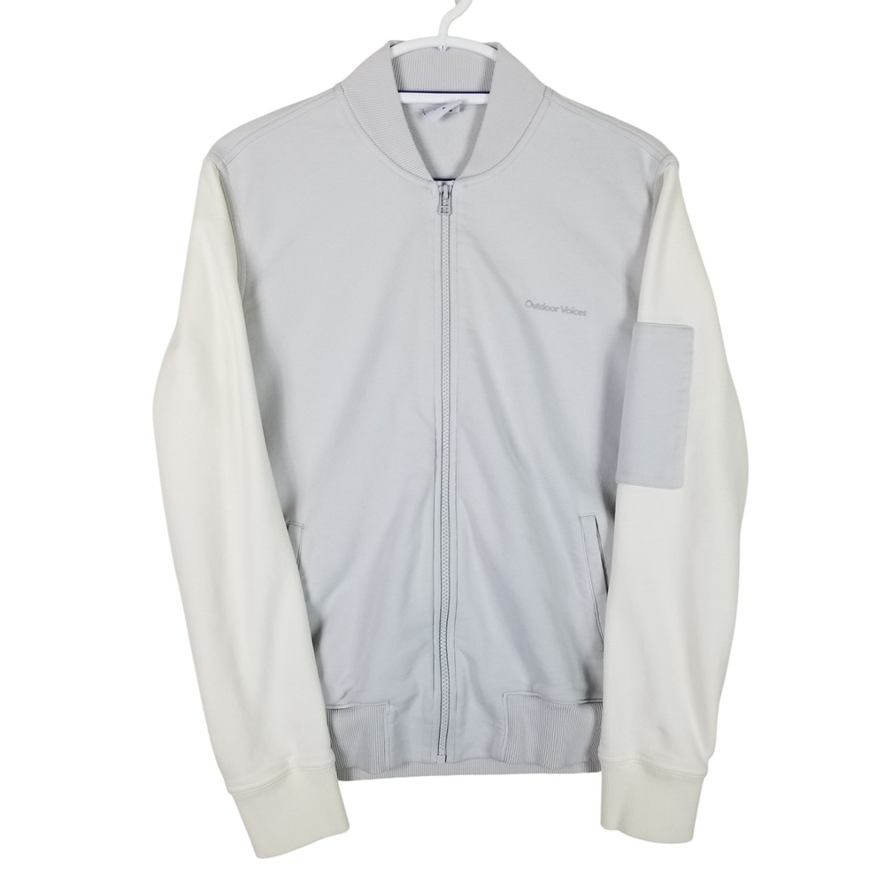 Outdoor Voices Bomber Jacket Womens Medium Grey White Colorblock Cotton Zip Up